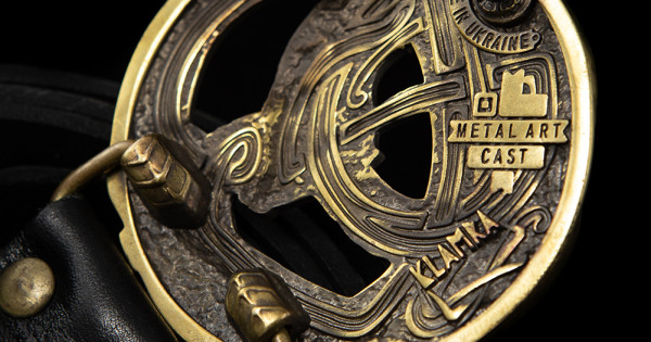 Leather belt with brass buckle Ouroboros - buy from online store